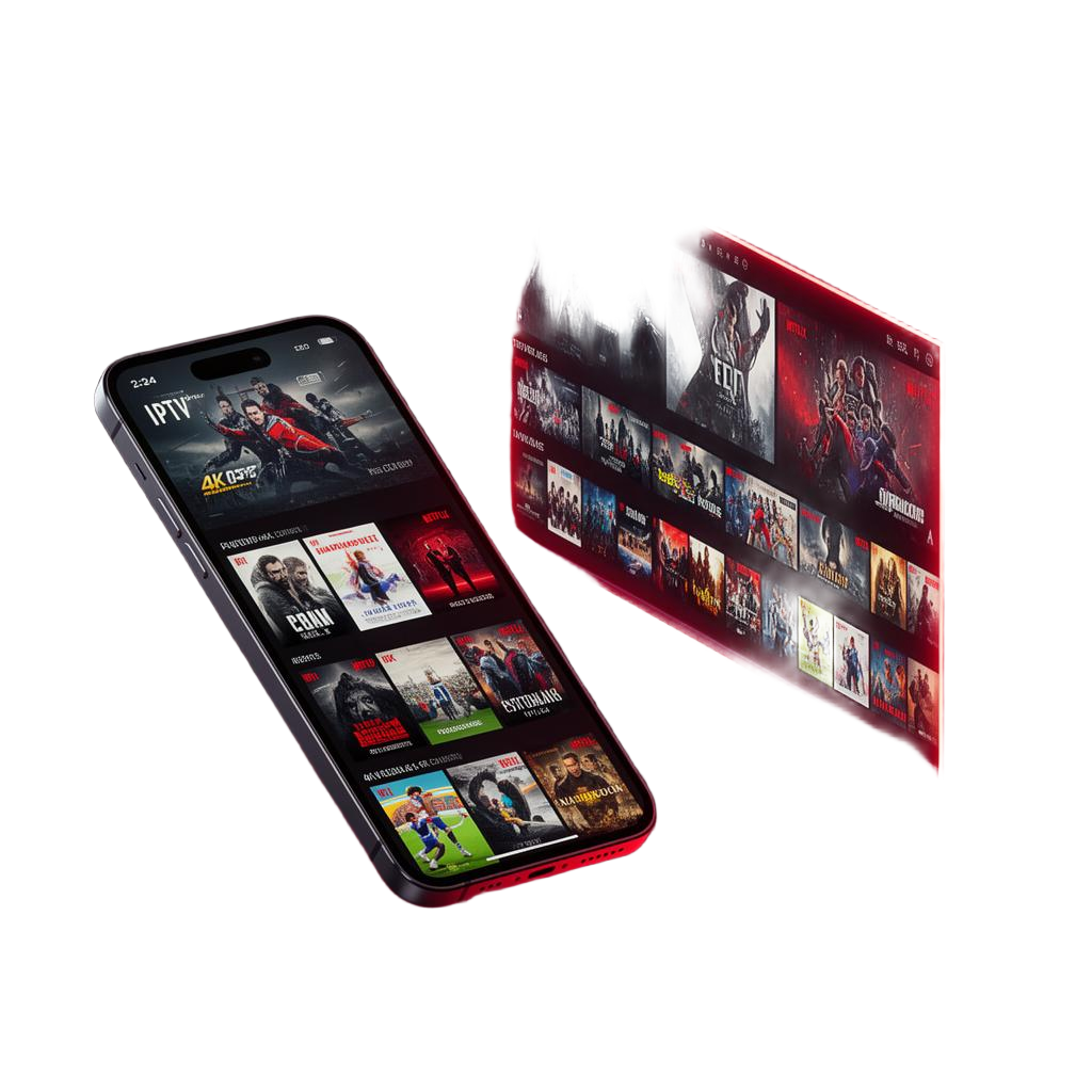 XPLAY IPTV em smartphone e Smart TV mostrando catálogo 4K